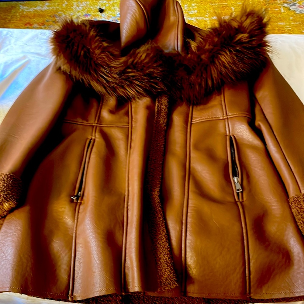 Beautiful Chocolate Brown Fall Jacket With Fur Ho… - image 1